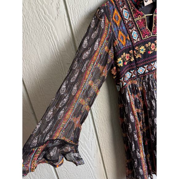 Anthropologie Akemi + Kin Sheria Metallic Embroidered Boho Dress 2P - Picture 8 of 9